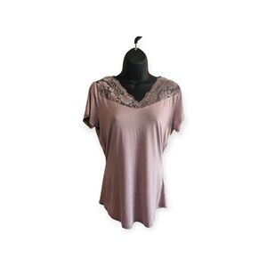 Nobo No Boundaries Knit Lace Trim Top Juniors L (11-13) Short Sleeve Dusty Rose